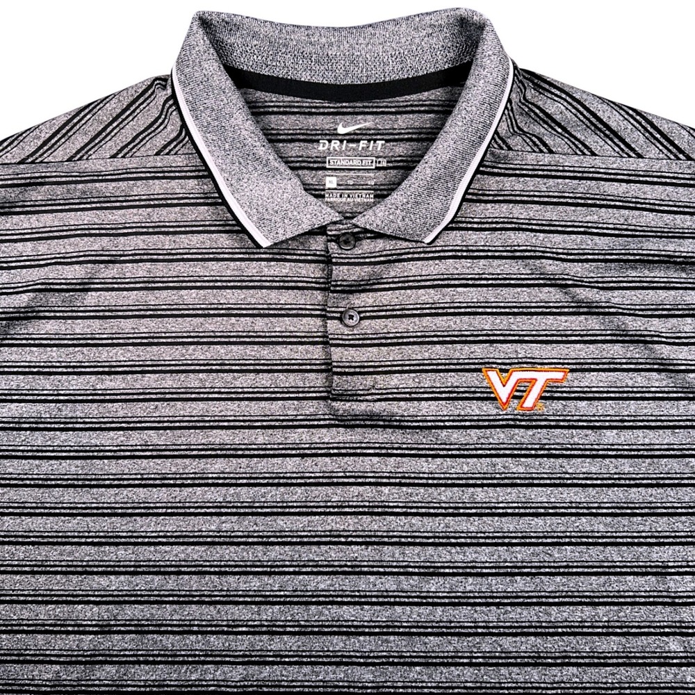 Nike Virginia Tech Hokies Polo Shirt Men XL Gray Striped Dri-FIT Golf Top